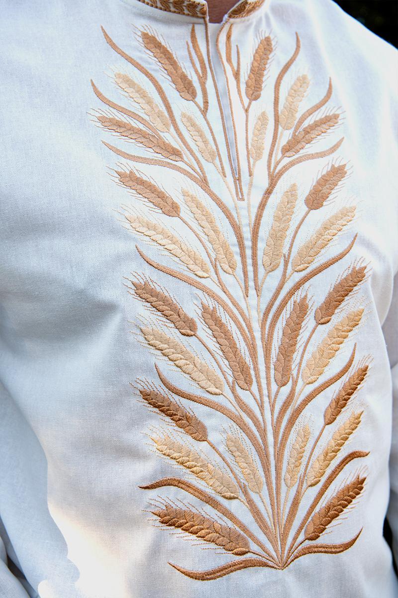 Вышиванка мужская натуральный лен с длинным рукавом М Молочный (2468018872) - фото 3