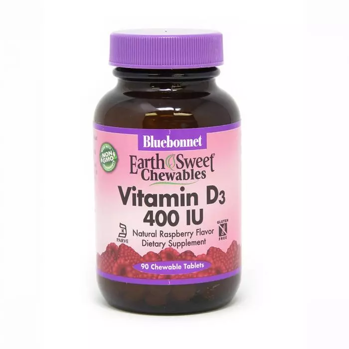Витамин D3 400IU Earth Sweet Chewables Bluebonnet Nutrition вкус малины 90 жевательных таблеток (BLB0360)