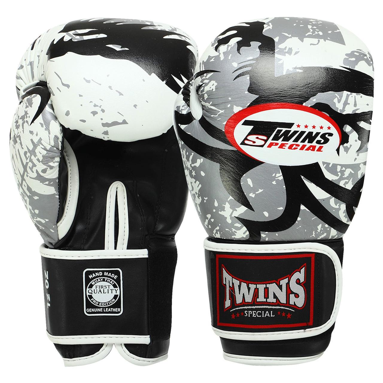Боксерские перчатки Twins TRIBAL кожаные 12 oz Бело-черный (BO-9952)