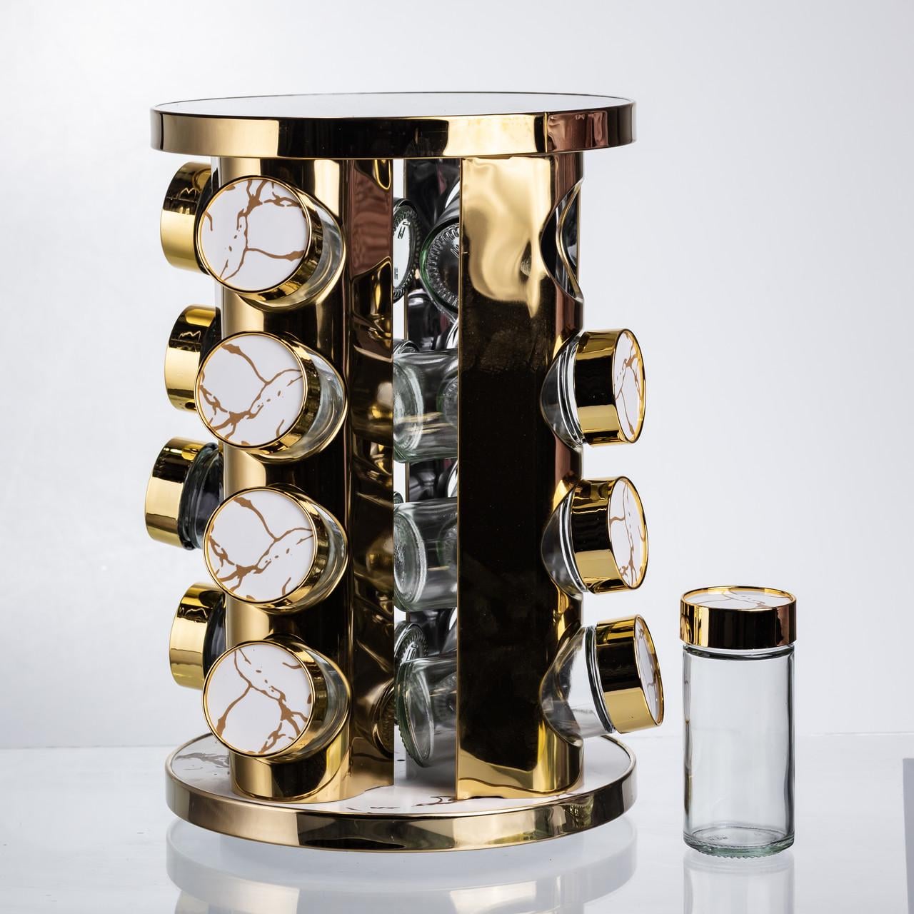 Карусель для специй 16 баночек по 100 мл Белый мрамор (HP-1371)
