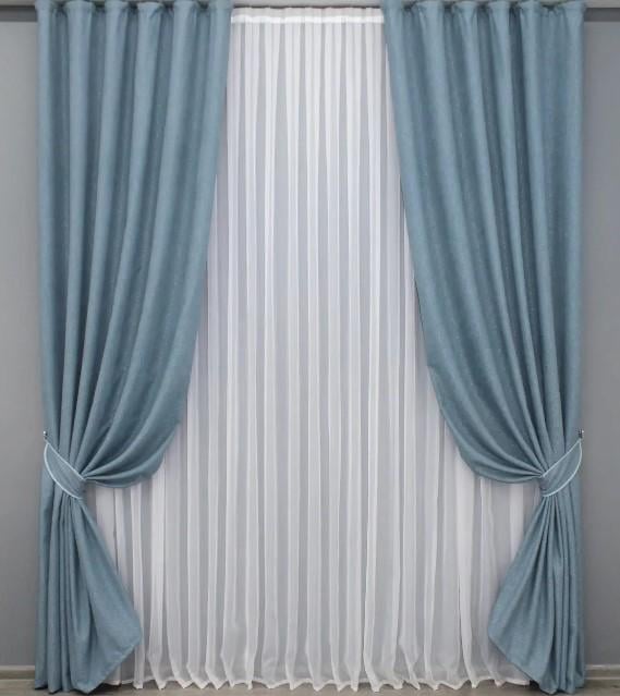 Шторы в гостиную/спальню лен 1,5х2,7 м 2 шт. Синий (1338ш)