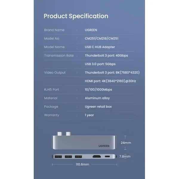 Концентратор USB C UGREEN CM251 SD TF PD Multifunction Adapter 6в1 Серый (60560) - фото 12