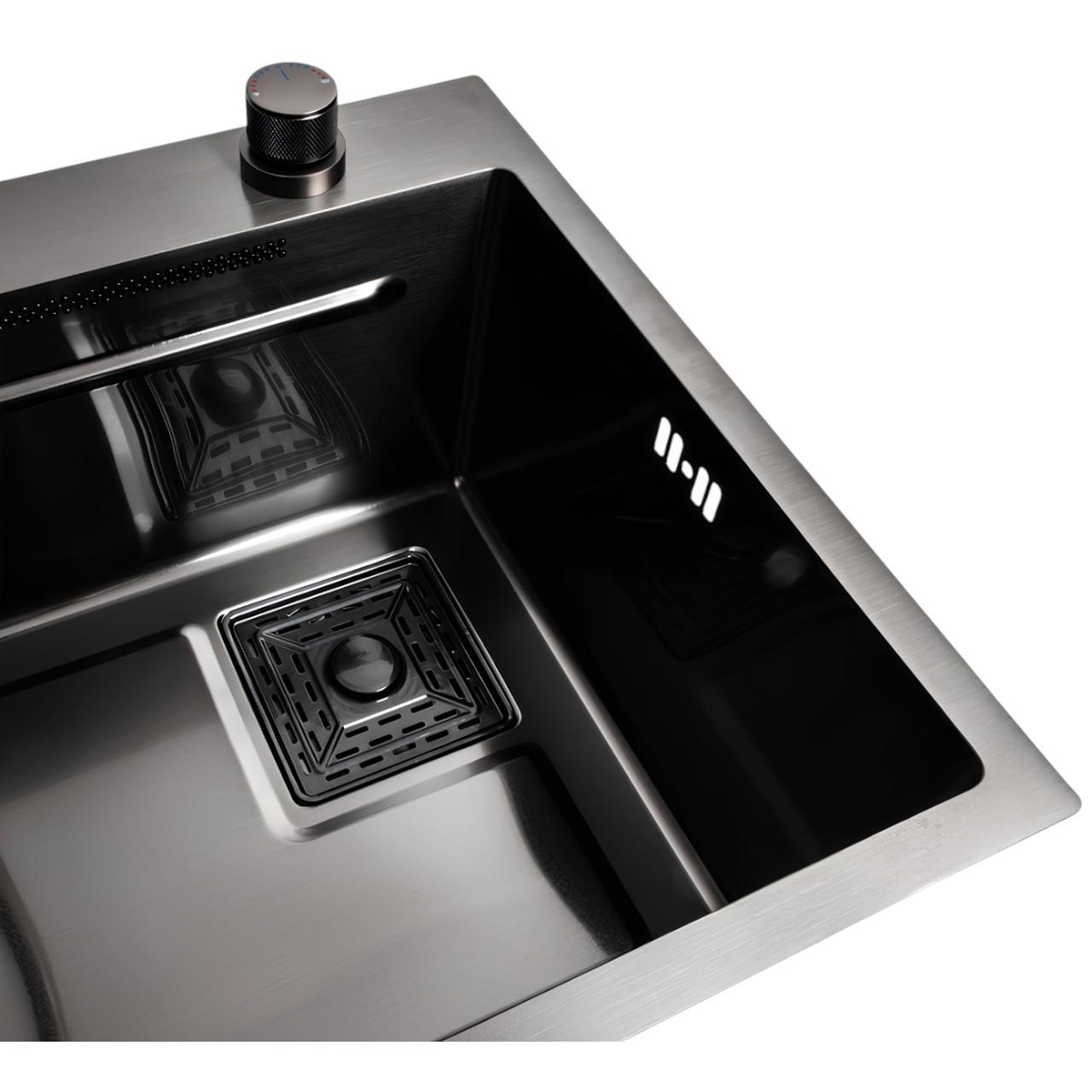 Мийка кухонна Platinum 75х45A PVD з режимом Водоспад та 2 лотками для продуктів Чорний (є257) - фото 4