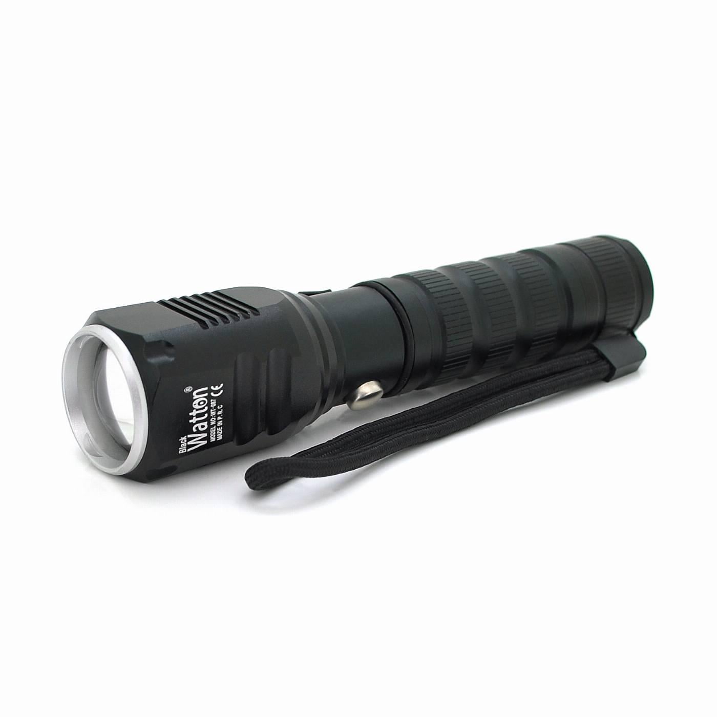 Ліхтар ручний Watton WT-087 1LED Cree T6 10W 5 режимів 18650/2800mah перехідник 3хAAA IP44 СЗУ/АЗУ 120х33х33 мм Black (30081)