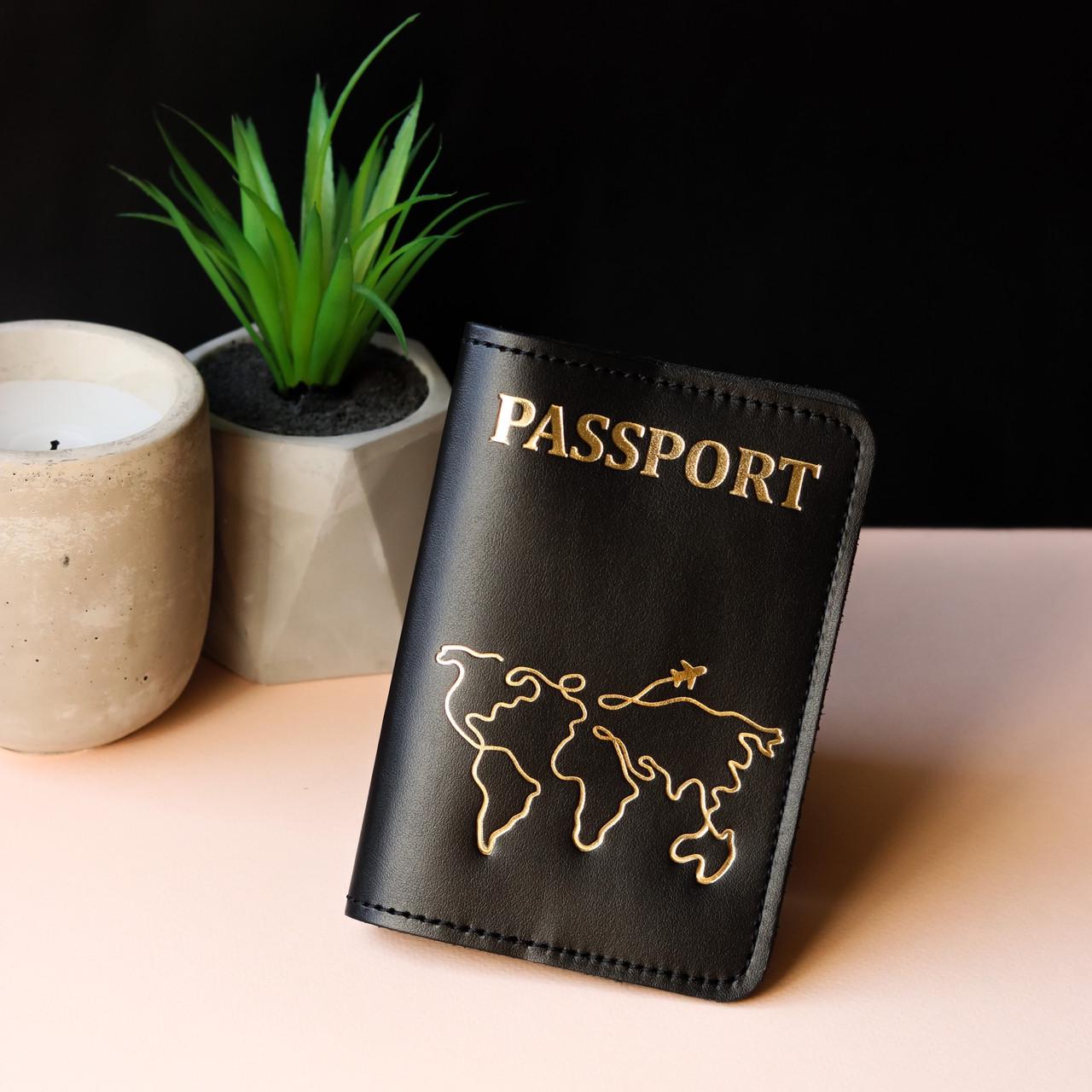 Обкладинка для паспорта Passport карта світу Чорний/Золотий (2137021270)