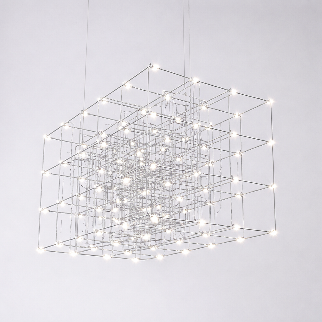 Люстра геометрична у формі паралелепіпеда 100х72х60 см Срібний (MJ199-1000х720х600 CH)