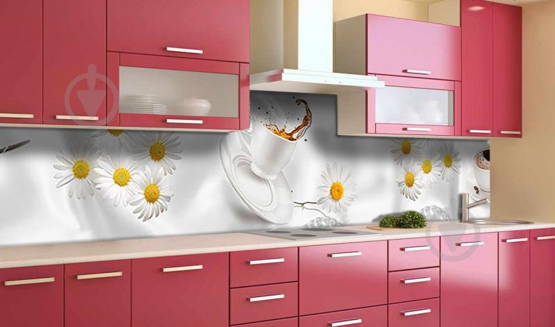 Наклейка виниловая кухонный фартук Zatarga "Ромашки и Кофе" 600х2500 мм