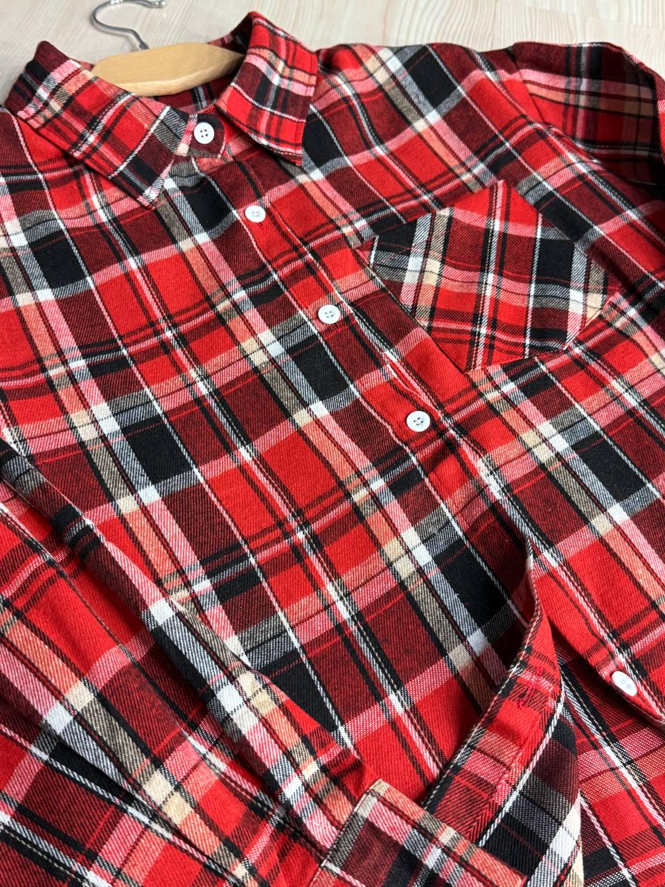 Сорочка жіноча Baoyu 225-1 в клітинку оверсайз фланель OS Червоний (4762) - фото 7