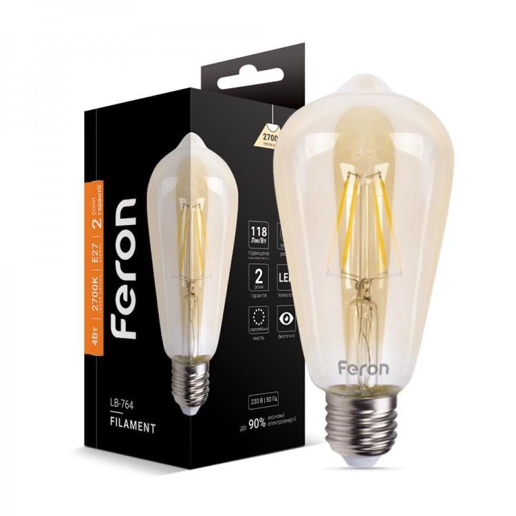 Лампа Feron LB-764 ST64 4W E27 2700K EDISON светодиодная Золотой