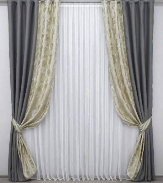 Шторы блекаут 1,5х2,7 м 2 шт. Бежевый/Серый (014дк/1244-1114ш) Шторы блекаут 1,5х2,7 м 2 шт. Бежевый/Серый (014дк/1244-1114ш)