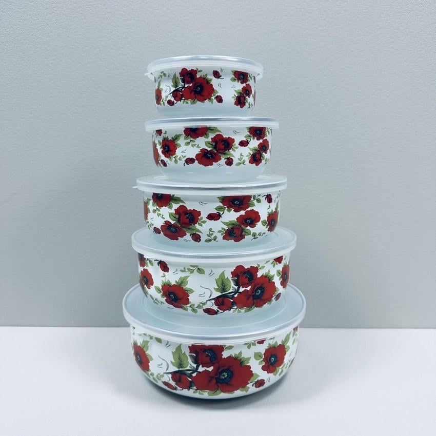 Набор лоточков A-Plus 0967 Эмальированные маки с пластиковыми крышками (2495234194) - фото 4 Набор лоточков A-Plus 0967 Эмальированные маки с пластиковыми крышками (2495234194) - фото 4