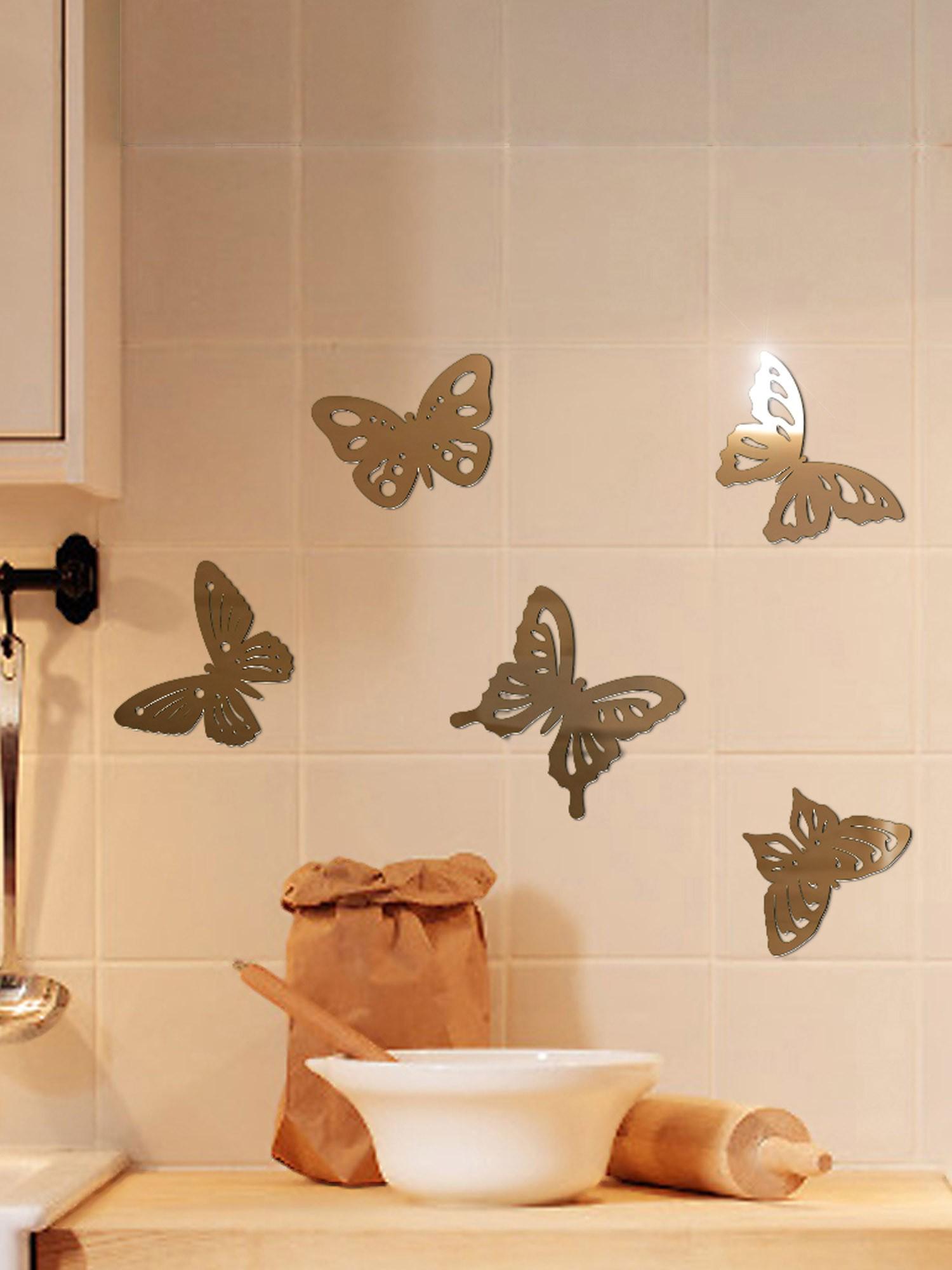 Наклейка интерьерная зеркальная Бабочки на стену 5 шт. Бронзовый (21994187)