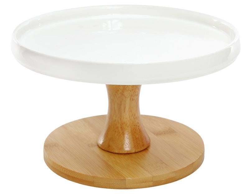 Тортовница Ceram-Bamboo Ø20х12 см на деревянной ножке Белый фарфор Тортовница Ceram-Bamboo Ø20х12 см на деревянной ножке Белый фарфор
