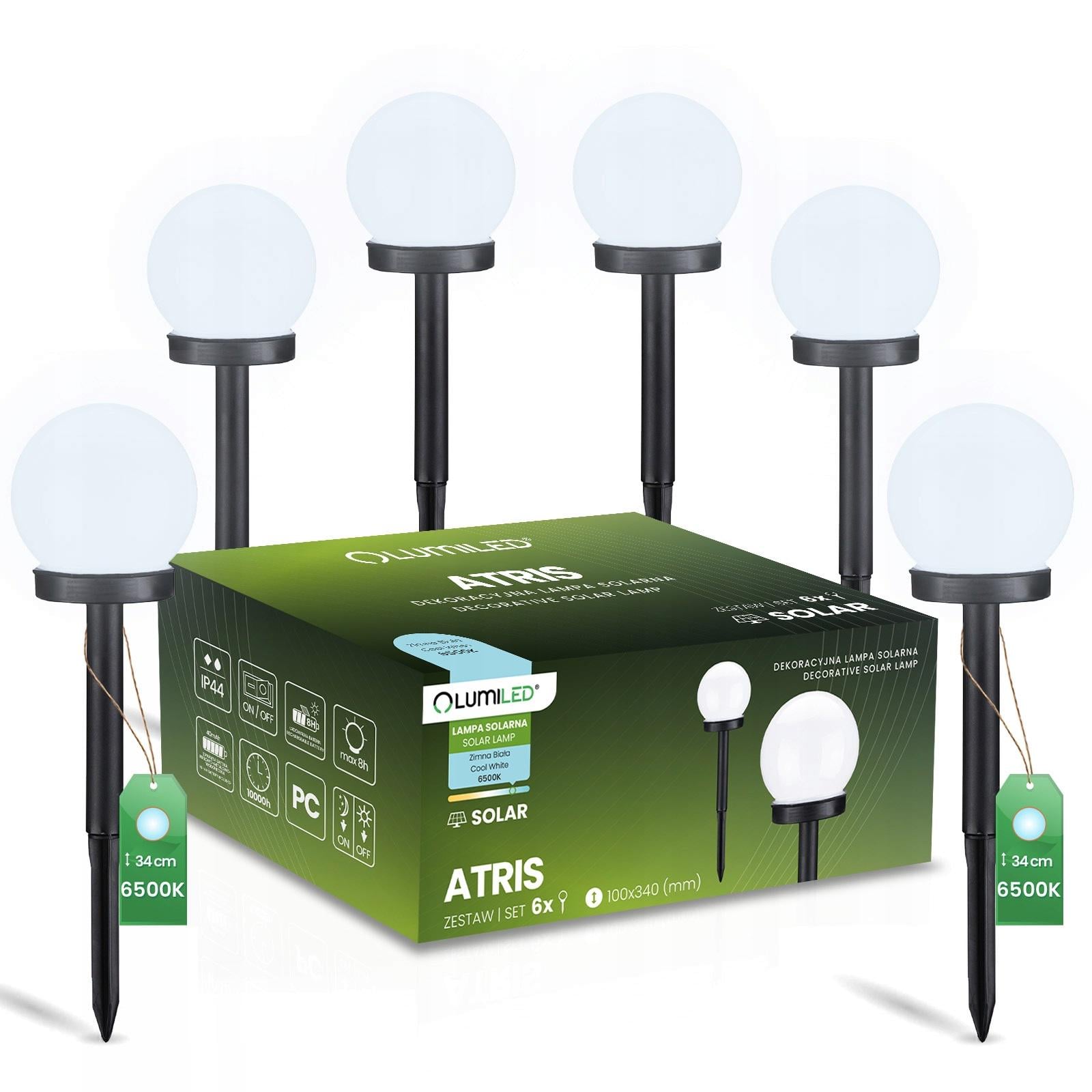 Садовый светильник-шар LED на солнечной батарее Lumiled Atris 10 см 6 шт. (34147062)