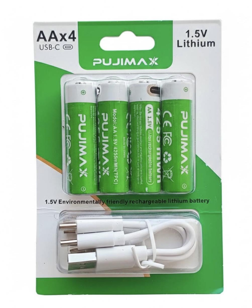 Батарейки аккумуляторные AA 1,5V с USB Type-C Pujimax кабелем блистер 4255 mWh 4 шт. (101010)