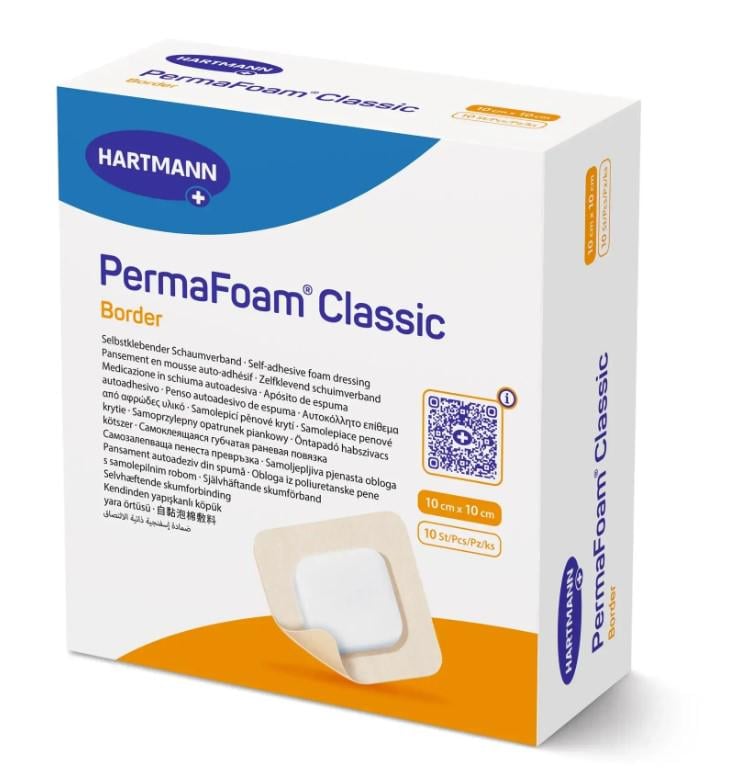 Повязка губчатая самофиксирующаяся PermaFoam Classic Border 10х10 см