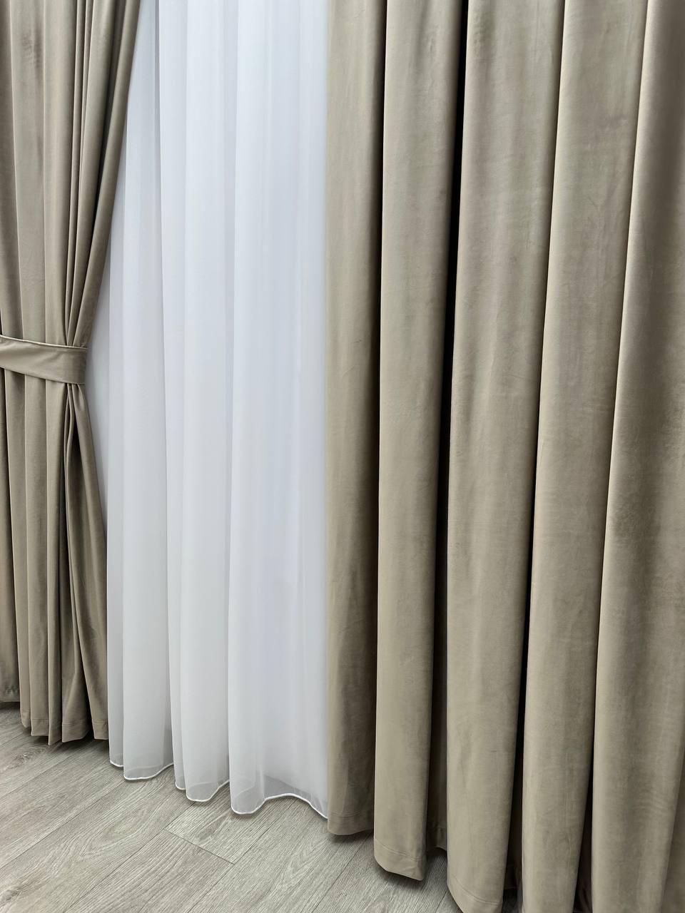 Штора велюрова на тасьмі 6 см 300x260 см Сіро-бежевий (SB-01-14-T43) - фото 3