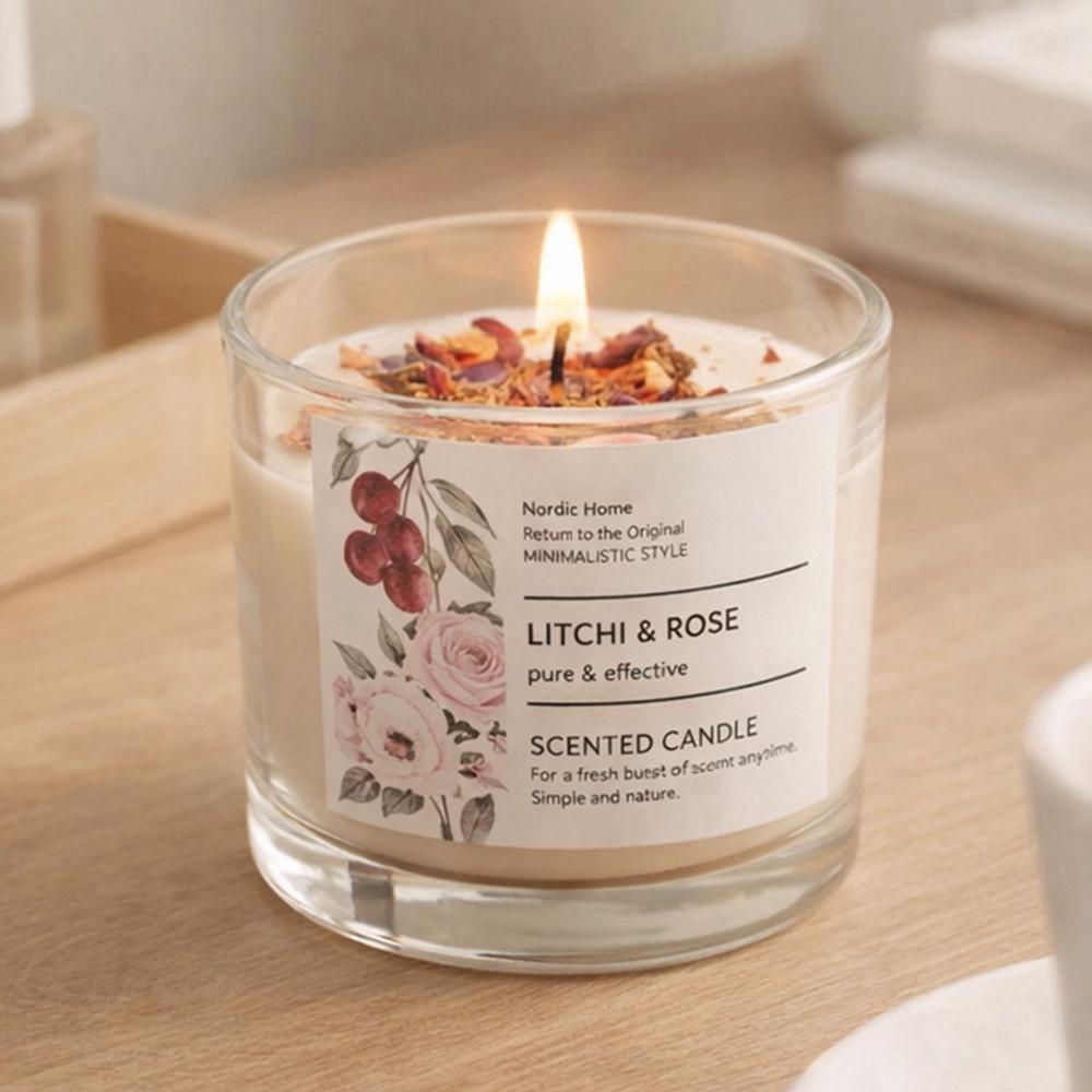 Аромасвеча в стеклянном стакане с крышкой Nordic Home Личи и роза 320 г 7x6 см (37-лич-116658)