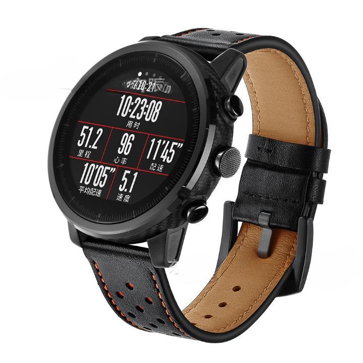 Ремешок для смарт-часов для Amazfit GTR 2 Pace Stratos/Huawei Watch GT 2/Samsung Gear S3 кожаный 22 мм с отверстиями Черный (2443P)