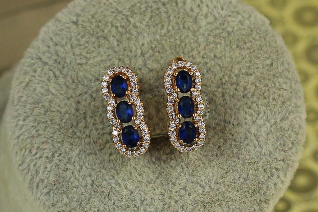 Серьги Xuping Jewelry Семафор с синими камнями 1,6 см Золотистый (2365909816)