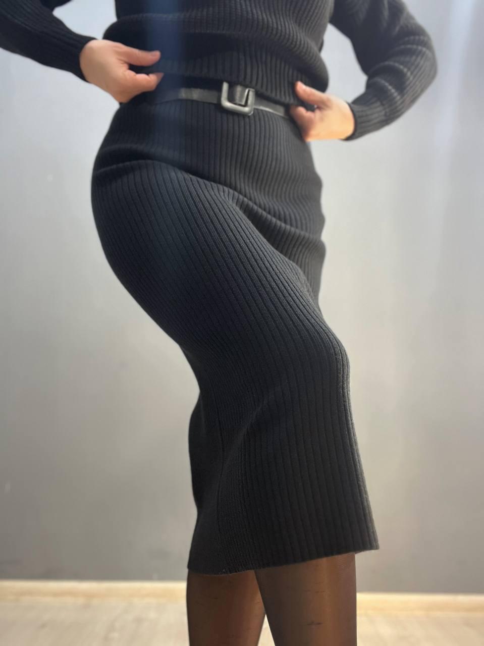 Спідниця жіноча My fashion 6016 в'язка рубчик рівна з ременем р. 44-48 Чорний (3148) - фото 9