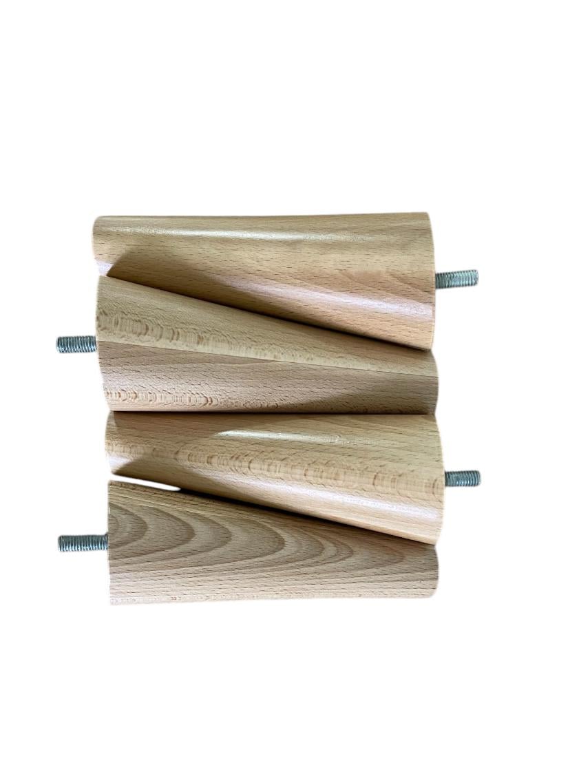 Комплект ножек деревянных конусных скошенных 10 см шпилька М8/10 и металлическими пластинами для крепления 4 шт.