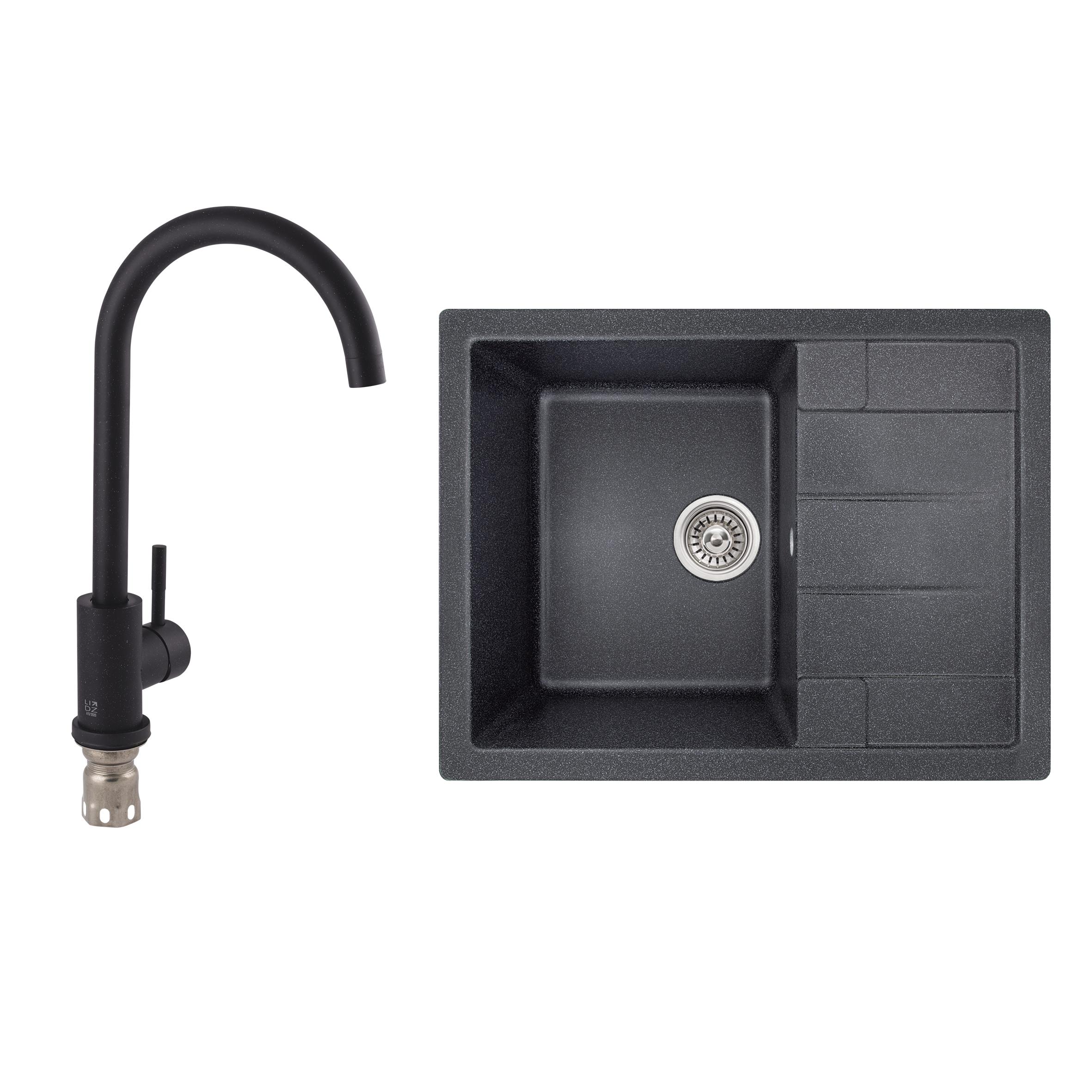 Мойка кухонная Lidz 650x500/200 BLA-03 (LIDZBLA03650500200)/смеситель для кухни Aria 015F BLA (k35)