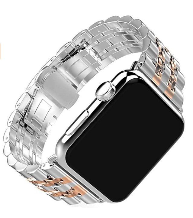 Браслет стальной BeWatch 22 мм для Apple Watch series 3/4/5/6 с шириной корпуса 38/40 мм Link Серебристый/Розовое золото (1021438)