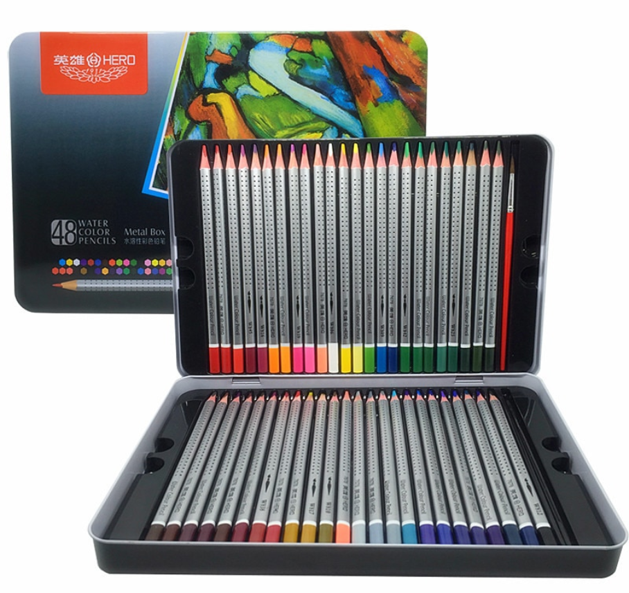 Набір акварельних олівців HERO 48 шт. в металевій коробці