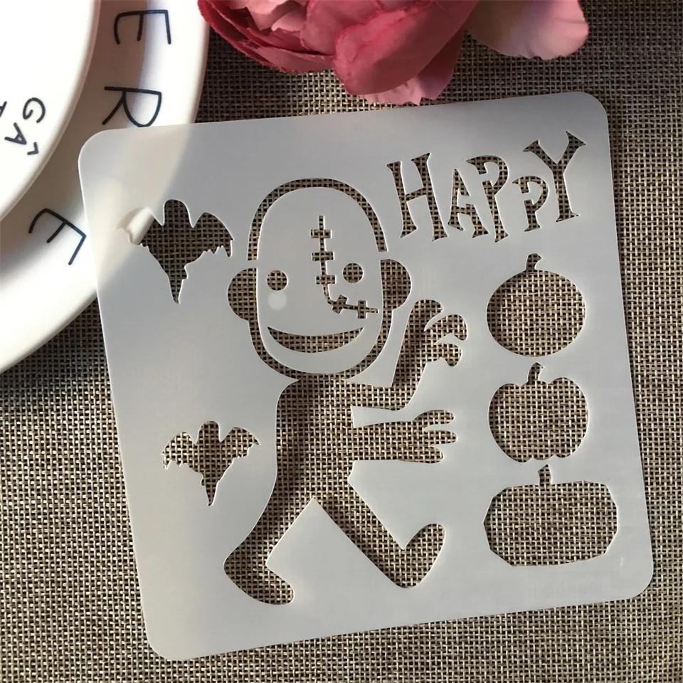 Трафарет на Хэллоуин Призрак с тыквами 13х13 см Серый (7615/26)