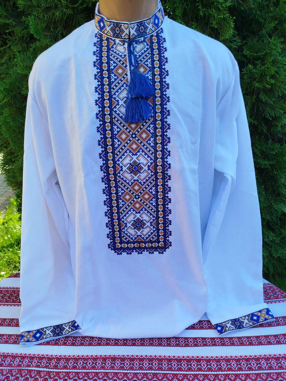 Вишиванка для чоловіків Квітковий орнамент р. 42 Білий/Синій/Золотий (1529479876)