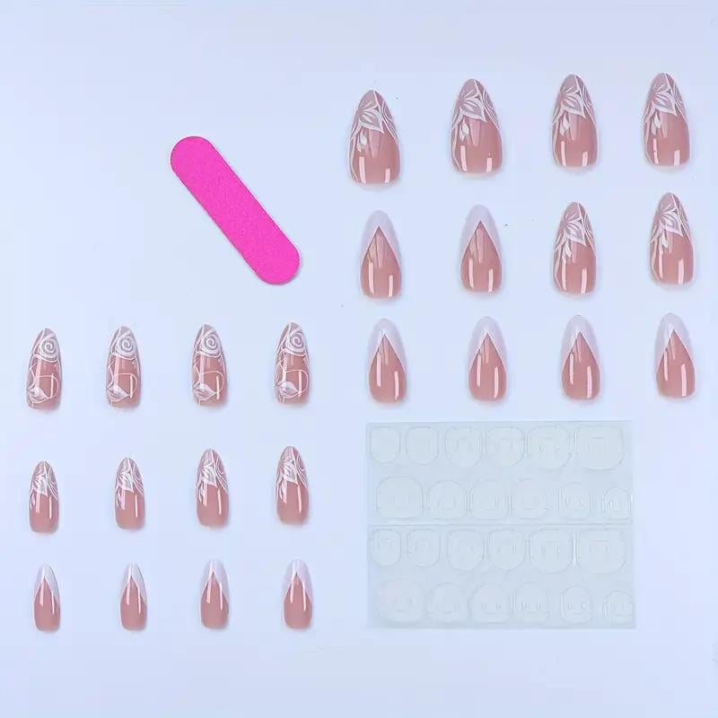 Накладні нігті Френч із дизайном мигдаль із клейовими пластинами 24 шт. Білий (2689612490) - фото 3 Накладні нігті Френч із дизайном мигдаль із клейовими пластинами 24 шт. Білий (2689612490) - фото 3