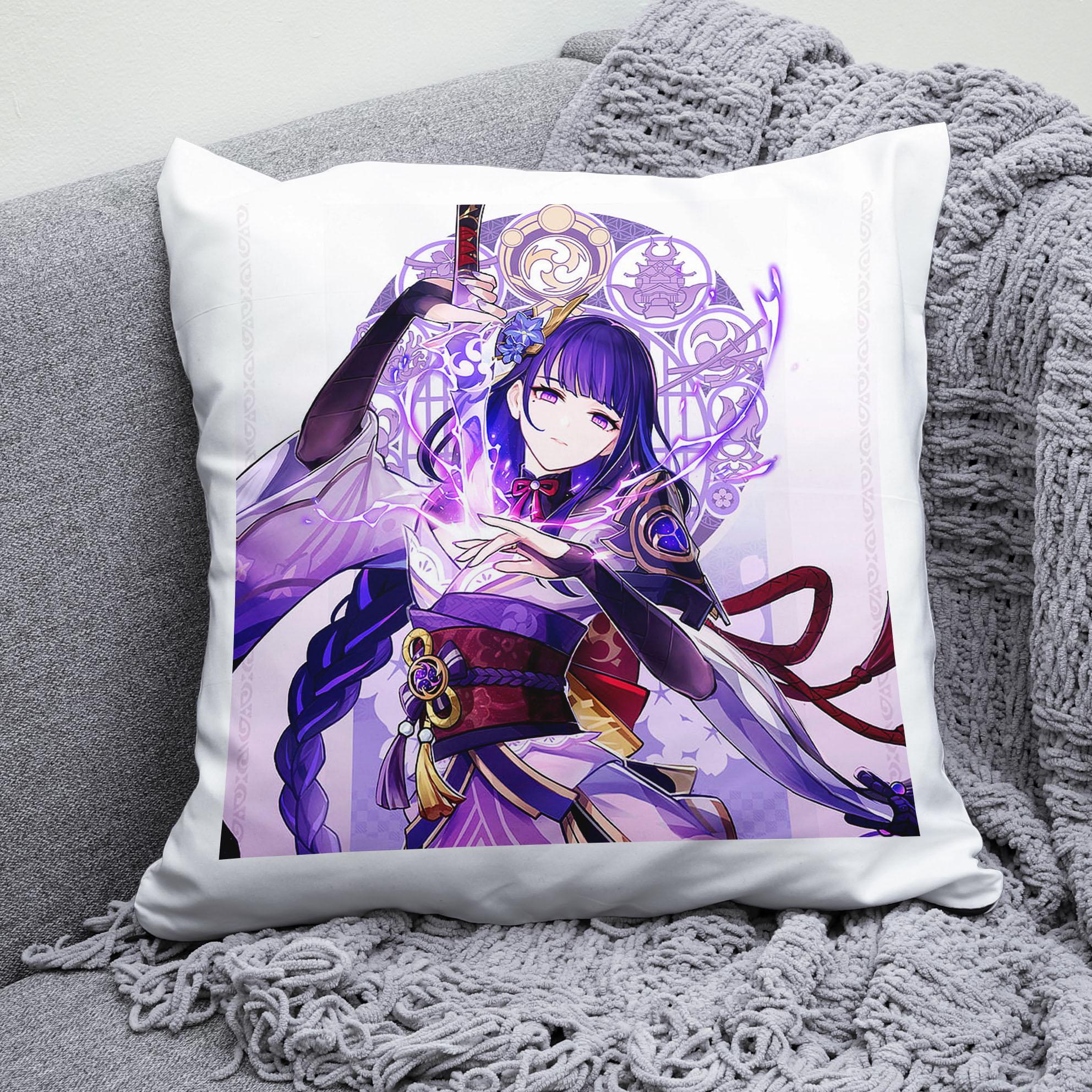 Плюшевая подушка квадрат с принтом Raiden Shogun Genshin Impact (417)