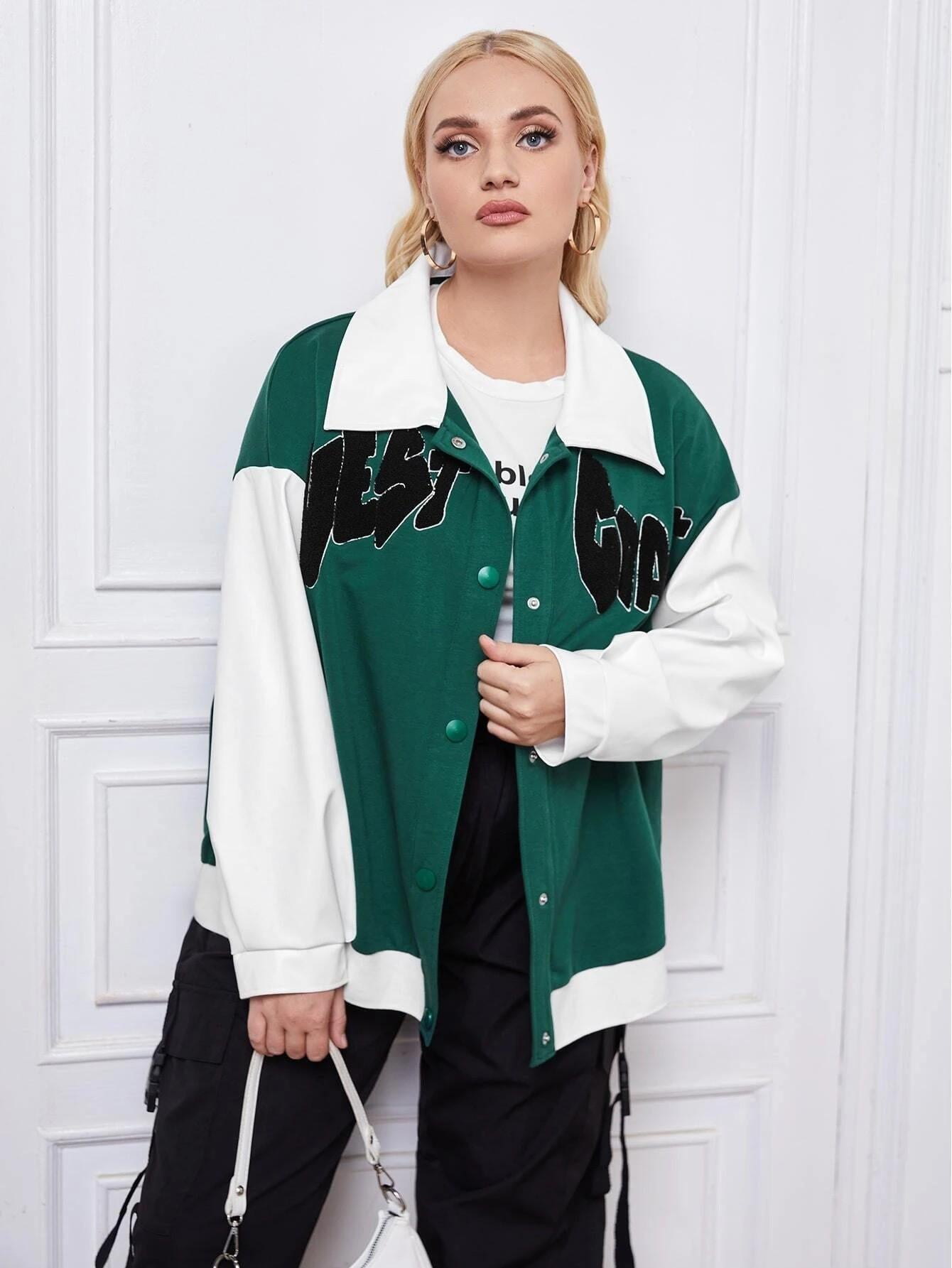 Ветровка женская на кнопках Shein 2XL Зеленый/Белый (10712/50)