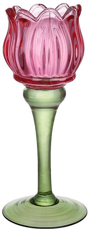 Подсвечник стеклянный Тюльпан 8х19 см Ярко-розовый Подсвечник стеклянный Тюльпан 8х19 см Ярко-розовый