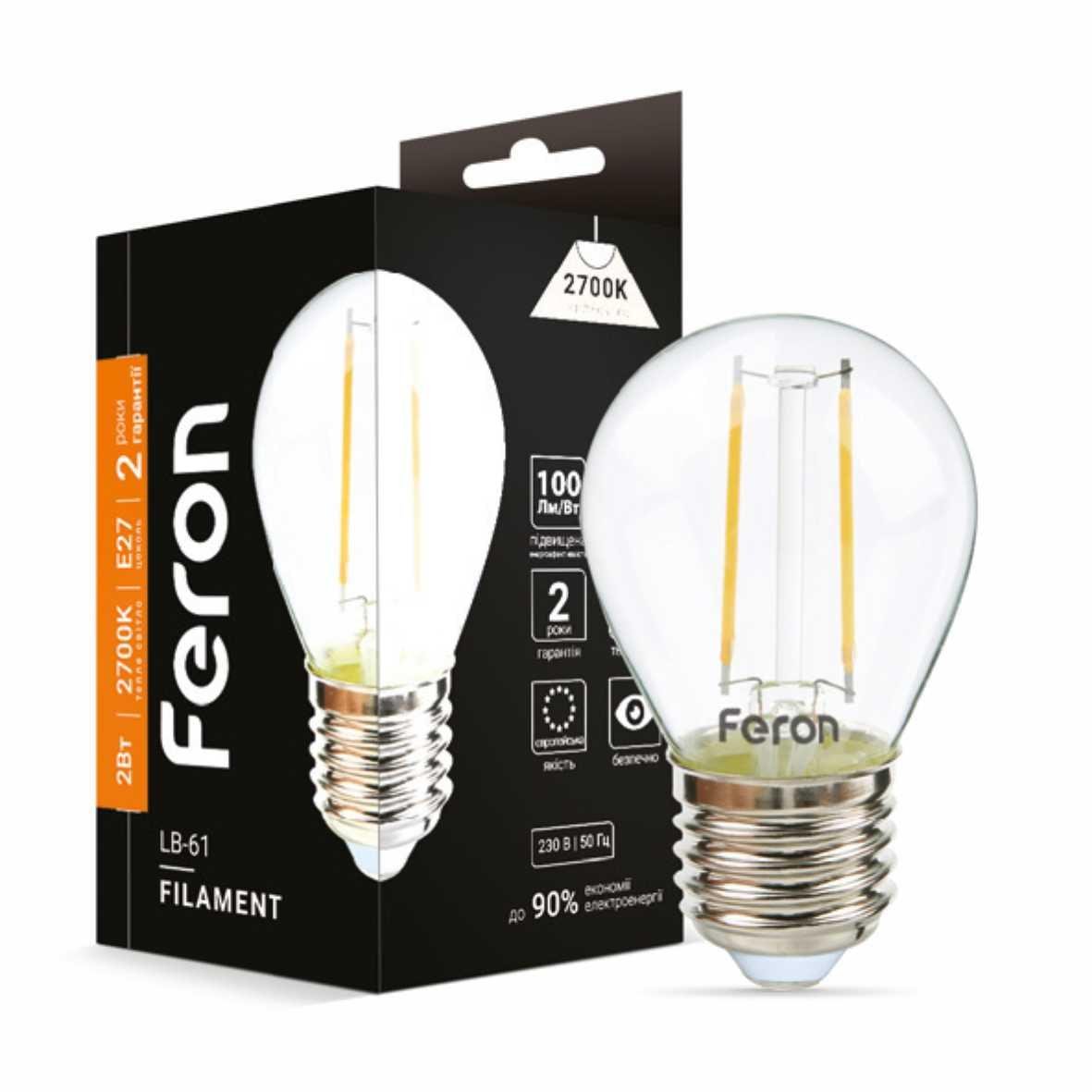 Світлодіодна лампа Feron Filament LB-61 2Вт E27 2700K Прозорий