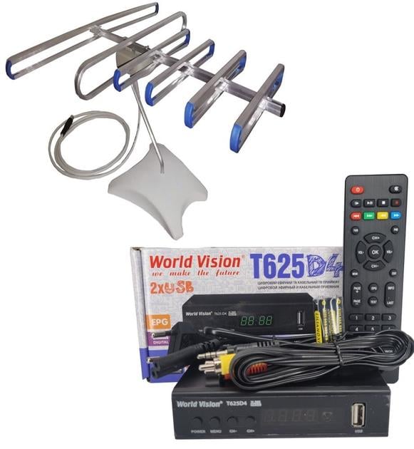 Тюнер World Vision T625D4+/антенна комнатная SUPER с тв-кабелем