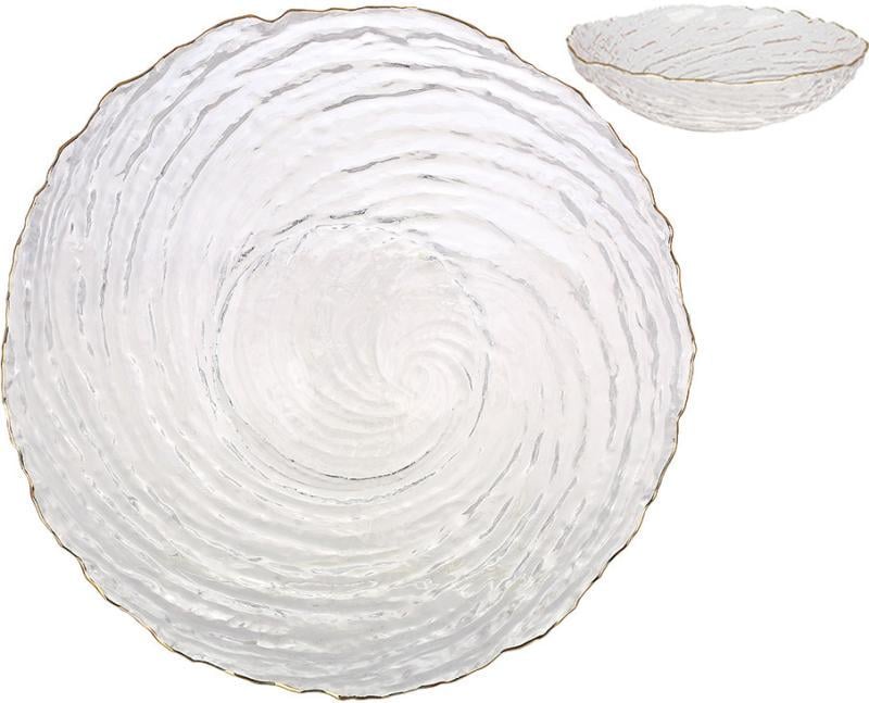 Набор глубоких стеклянных тарелок Fleur с золотой каймой 6 шт. 20 см