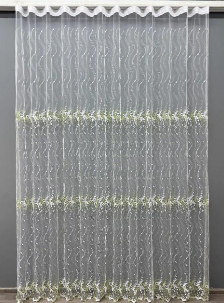 Тюль в гостиную/спальню с узором фатин Белый/Салатовый (1497т) Тюль в гостиную/спальню с узором фатин Белый/Салатовый (1497т)