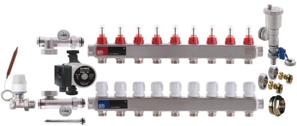 Коллектор для теплого пола Europroduct 9 контуров комплект прямой (EP4985P) Коллектор для теплого пола Europroduct 9 контуров комплект прямой (EP4985P)