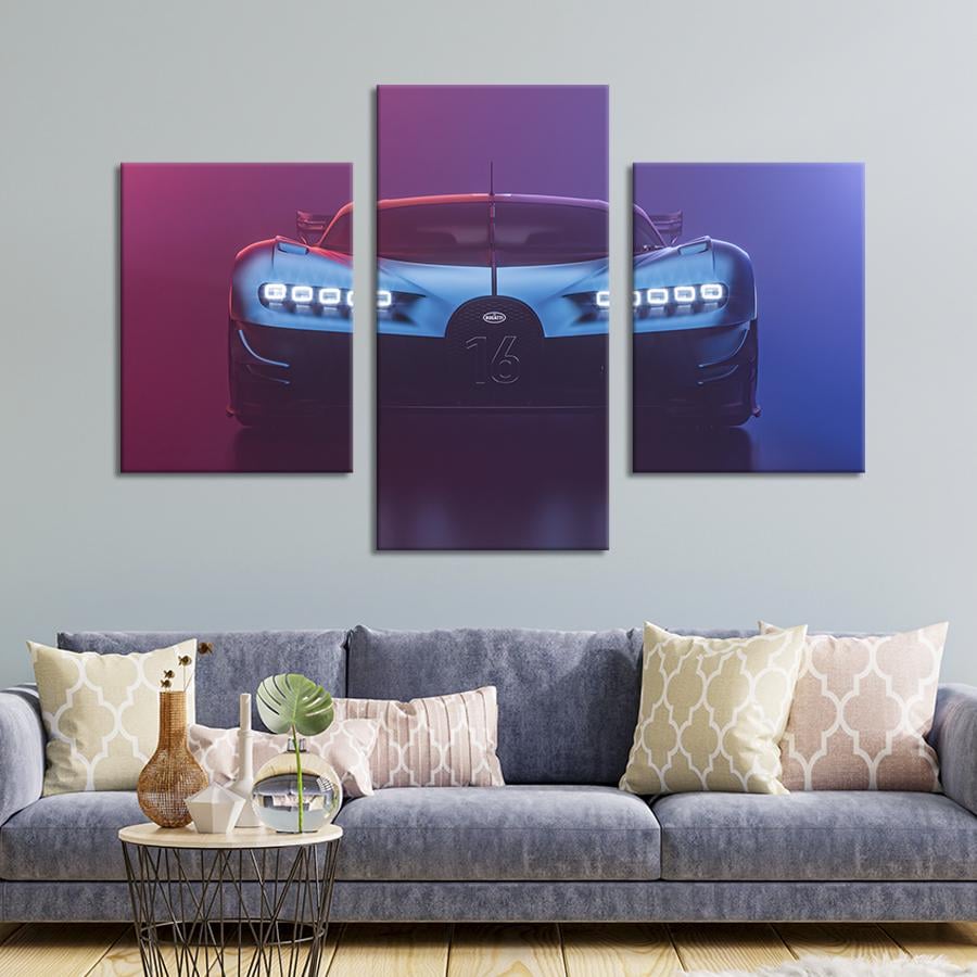 Картина на холсте триптих Стильное синее авто Bugatti Chiron Vision GT 141x90 см (1304-32)