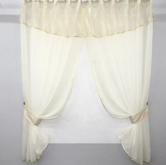 Шторки на кухню шифон/жаккард 290х170 см Бежевый (084к) Шторки на кухню шифон/жаккард 290х170 см Бежевый (084к)