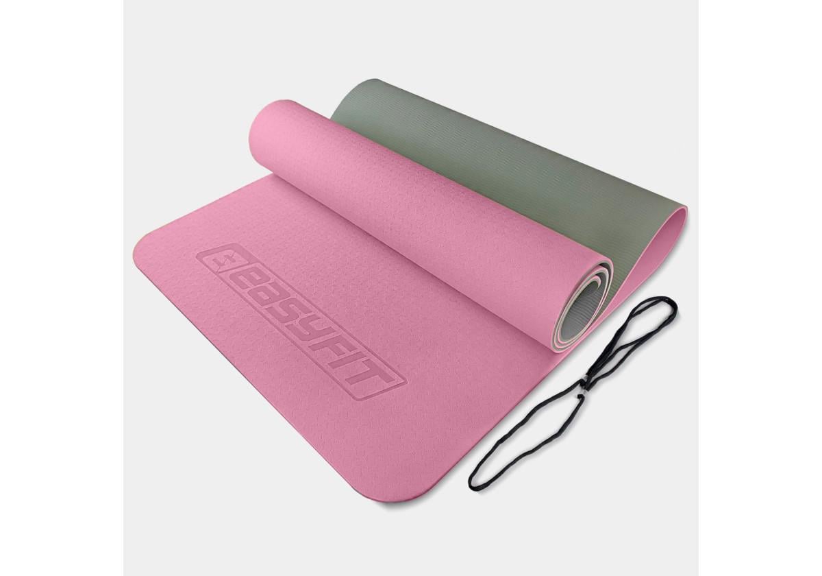 Коврик для йоги и фитнеса EasyFit TPE+TC двухслойный 6 мм Розово-серый (EF-1924-PKGY)