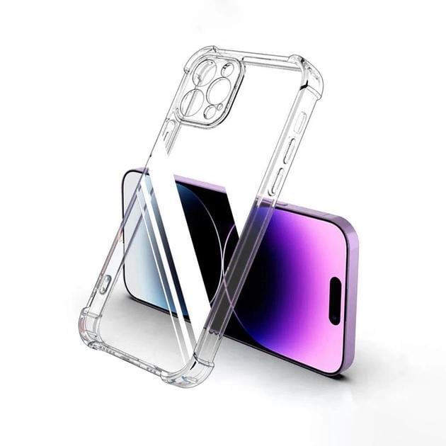 Силиконовый противоударный чехол панель + стекло 9Н на Iphone 14 Pro Max с защитой камеры прозрачный Без бренда (5455441545)