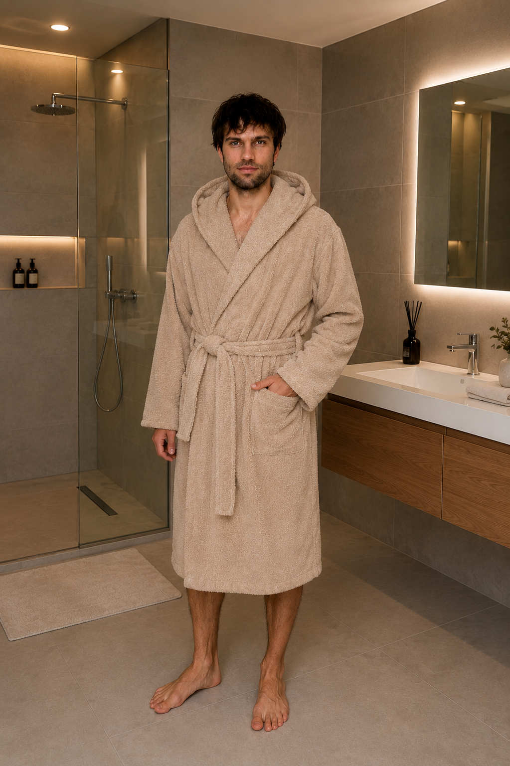 Халат мужской с капюшоном COSY Fortune махровый 2XL Бежевый (925H2M)