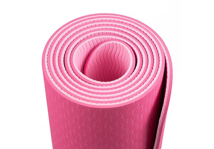 Коврик для йоги TPE Yoga Mat двухслойный 61х183 см 6 мм Розовый - фото 2