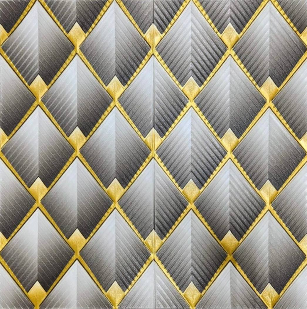 Панель 3D самоклеющаяся декоративная ромбы 700x700x3 мм Серо-золотой (PNP3-174)