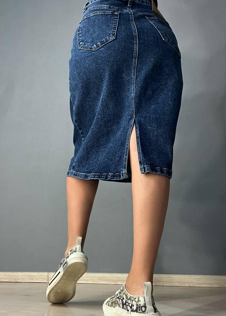 Юбка джинсовая Vanver 8251 средней длины с разрезом р. 40 Синий - фото 7