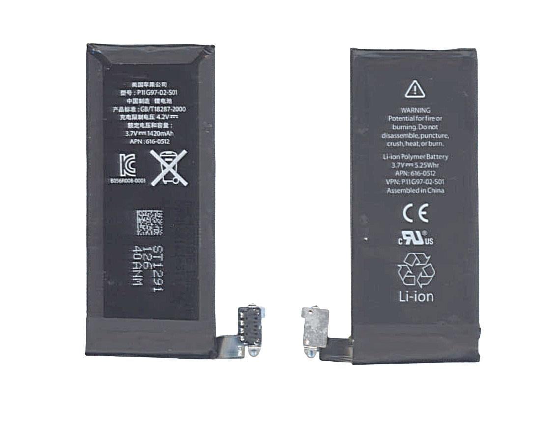Аккумулятор для смартфона Apple 616-0512 iPhone 4 Li-ion Polymer Battery 3,7V 1420 mAh 5,25 Wh Black