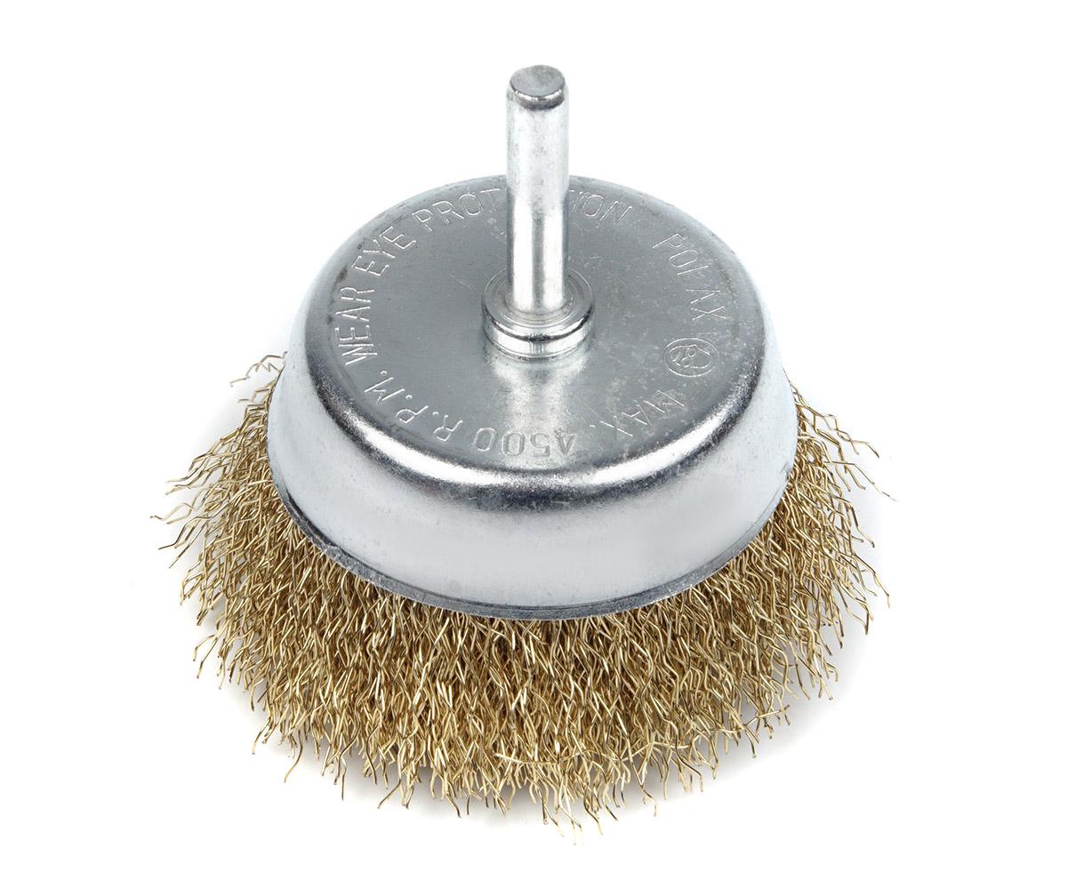 Щетка по металлу Polax чашечная по металлу для дрели гофрированная рифленая проволока 1/4" 75 мм (54-172)